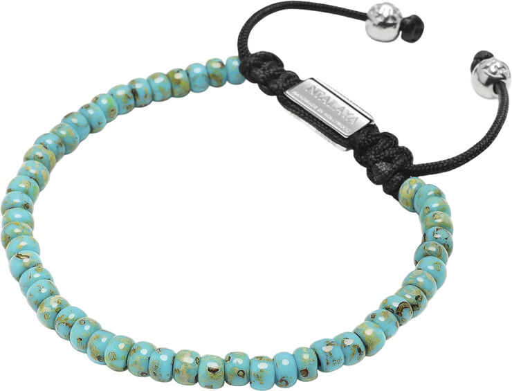 Nialaya Men's Miyuki Beaded Bracelet with Turquoise and Silver Turquoise