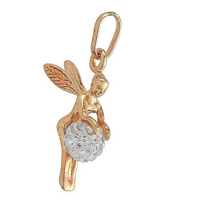 Pendentif Fée clochette et sa boule disco cristal en plaqué or + chaine