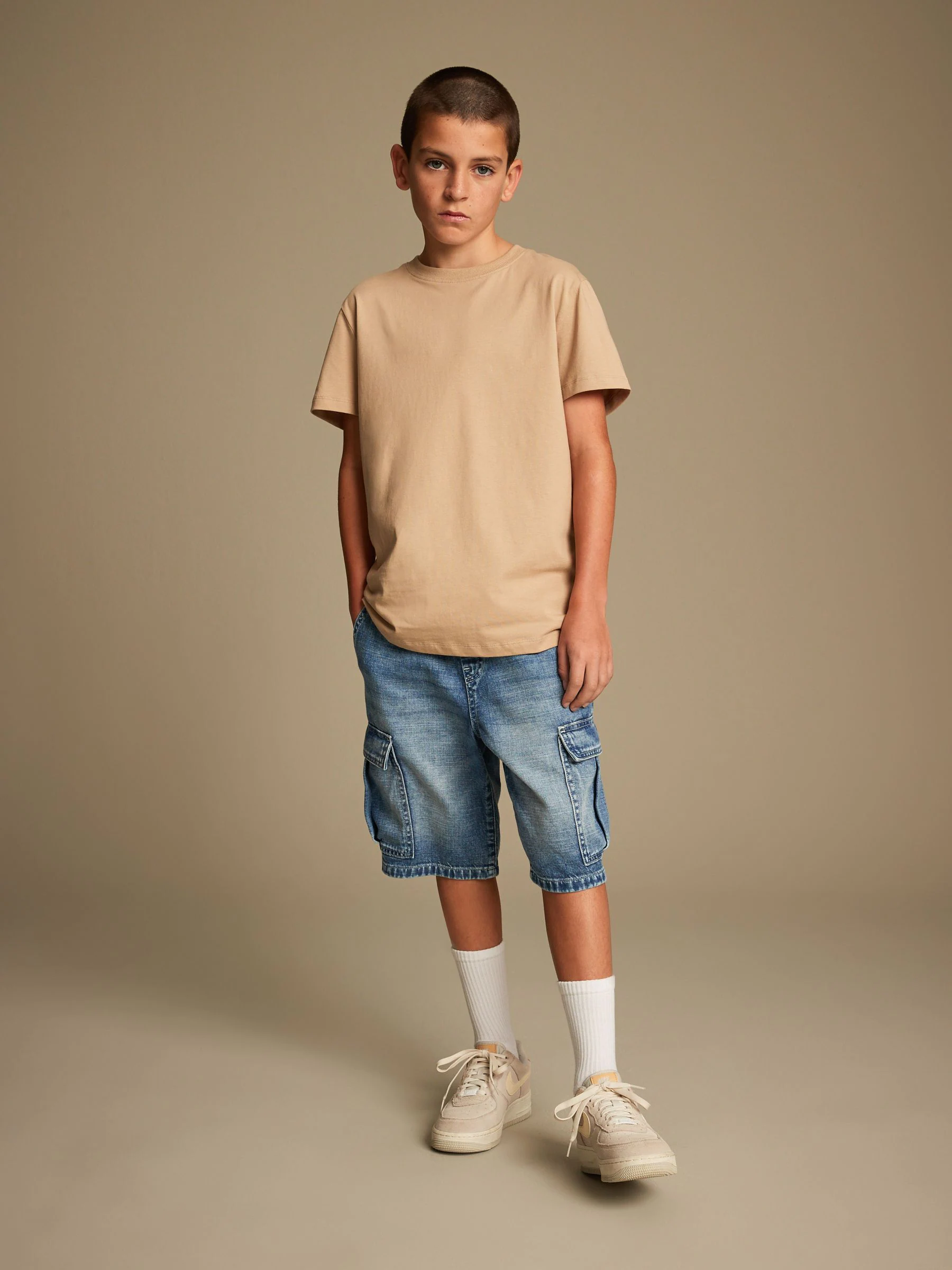 Blauw - Denim cargoshort (3-16 jr)
