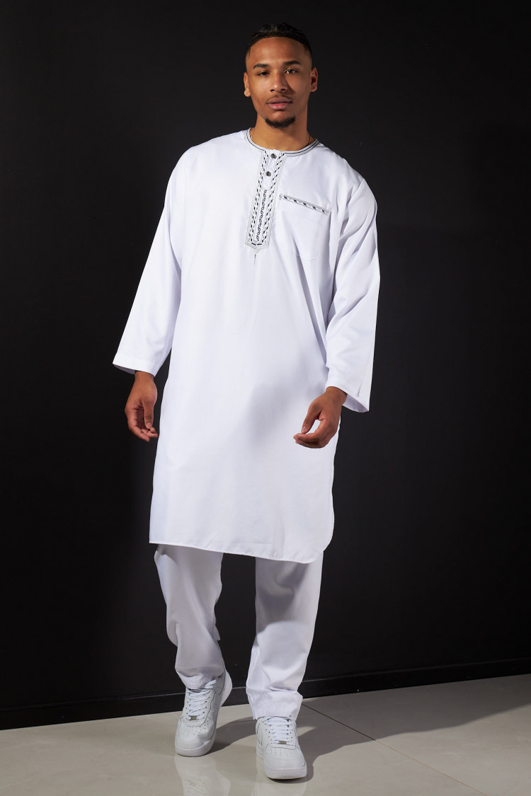 Ensemble 2 pièces qamis + pantalon blanc