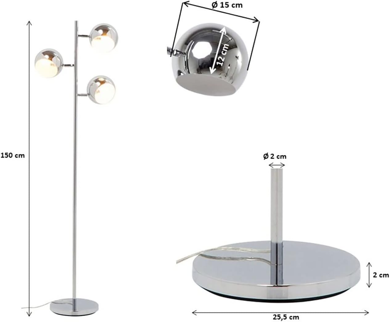 Kare Design Standleuchte Calotta, Chrom, Stehleuchte, Leselampe, Stahlgestell, Leuchtmittel nicht inklusive, 151x40x26 cm (H/B/T)