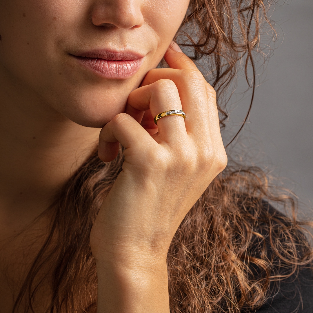 Mémoire-Ring 750/18 K Gelbgold mit Diamanten 0.10 ct H/si