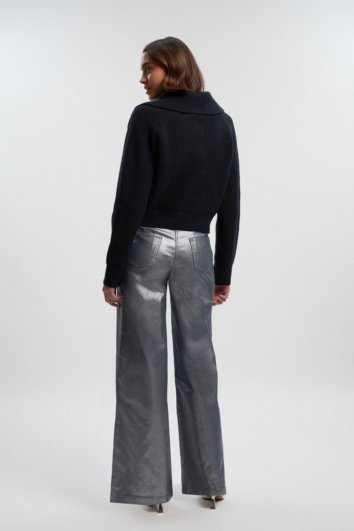 KarenMillen Jean Large à Revêtement Métallisé en Denim Petite