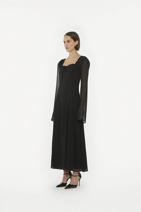 ROTATE Birger Christensen FRILLED LS MIDI DRESS Black