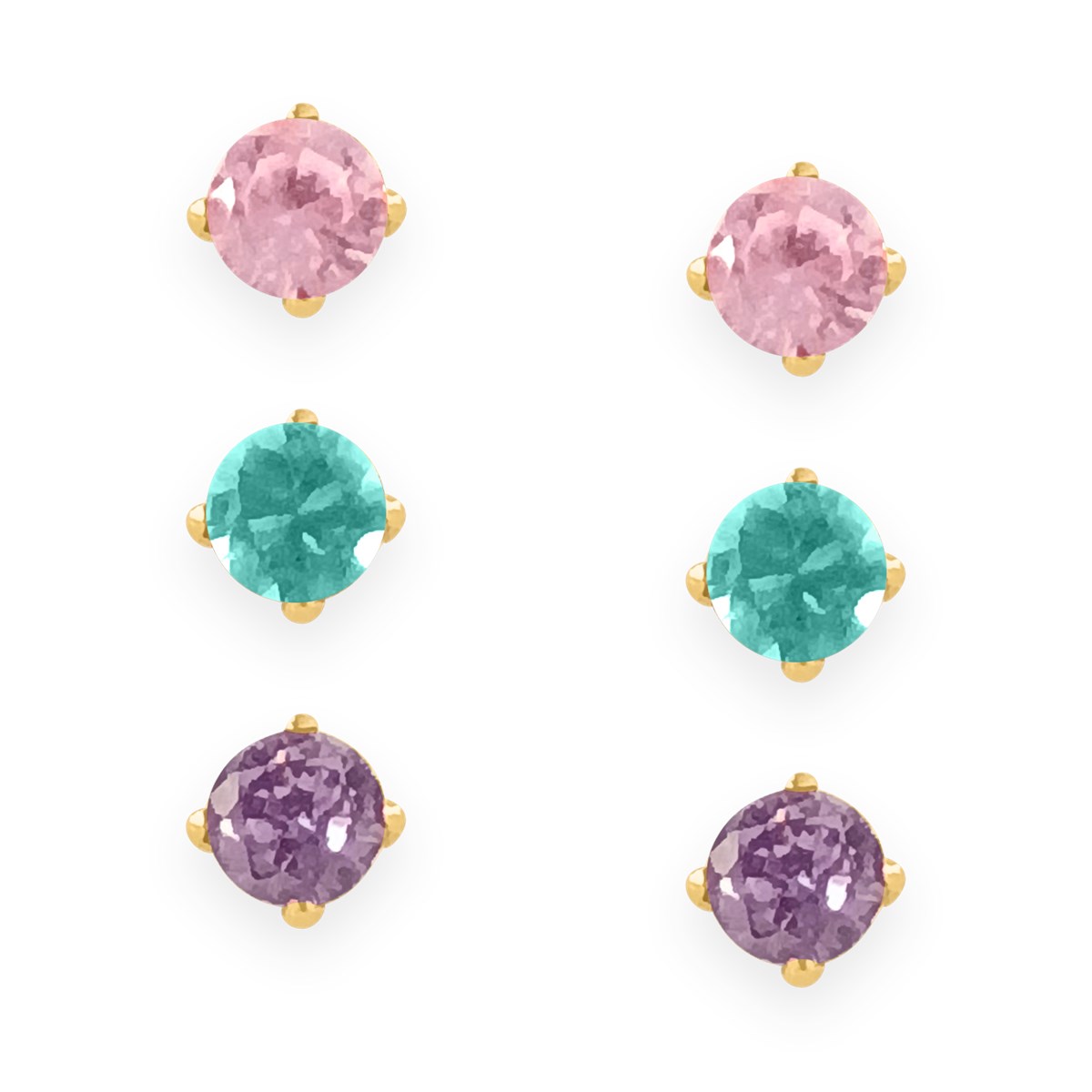 Set de 3 paires de boucles d'oreilles en acier doré avec oxyde de zirconium