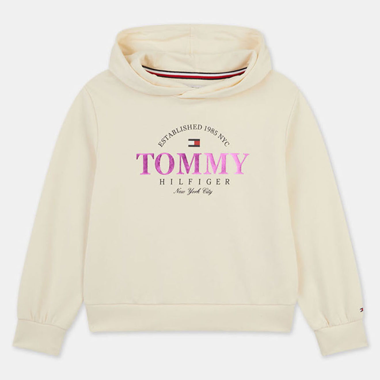 Tommy Hilfiger Sweat à capuche logo brillant écru