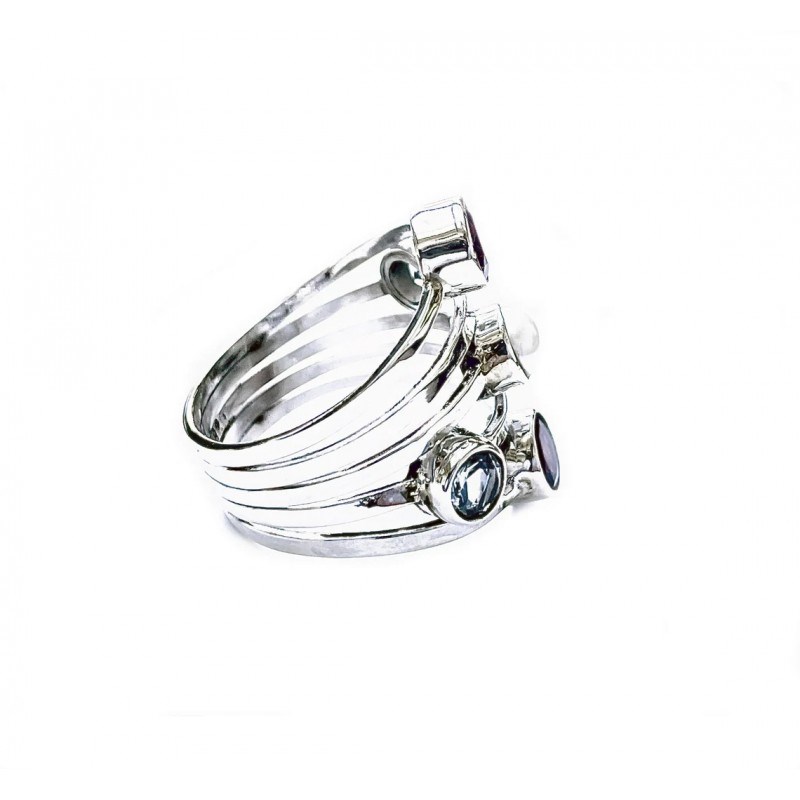 Bague argent multi pierres fines