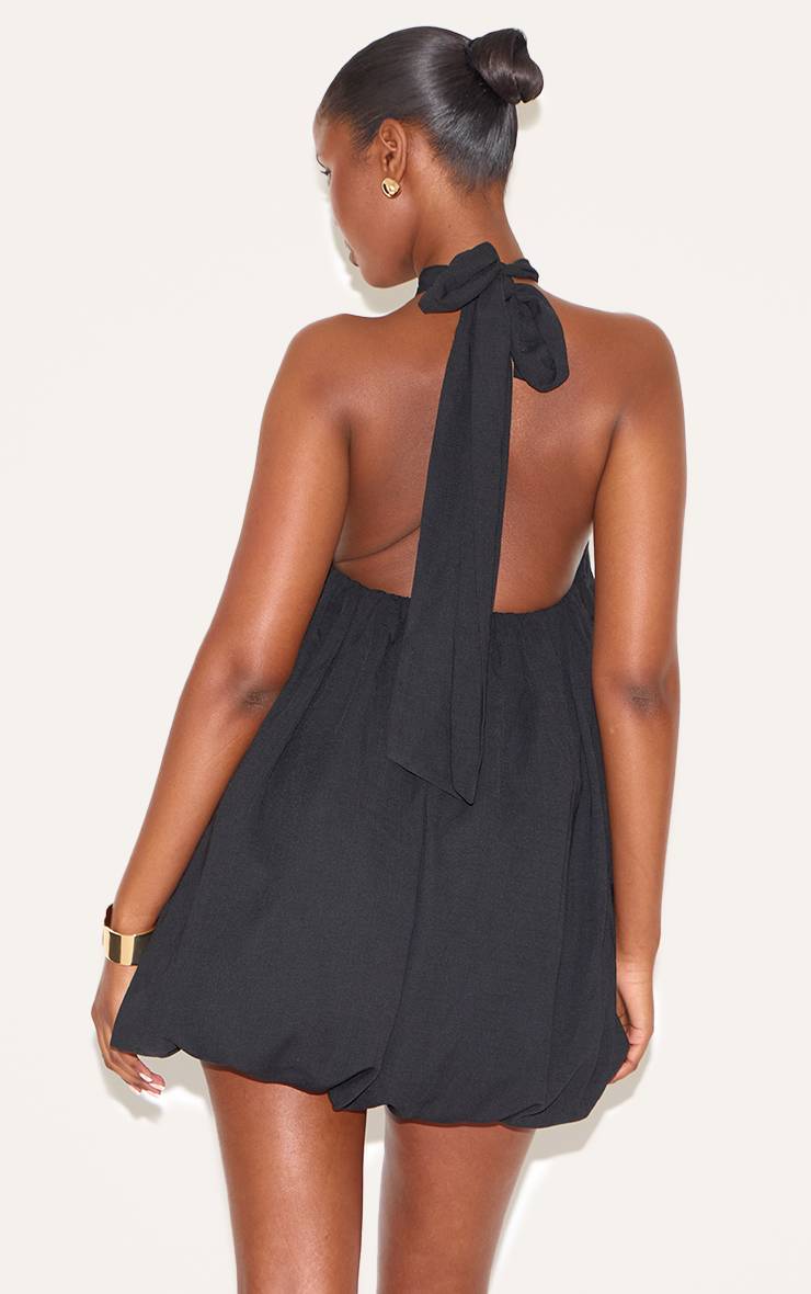 Noir Robe Mini Bouffante Imprimée À Col Licou