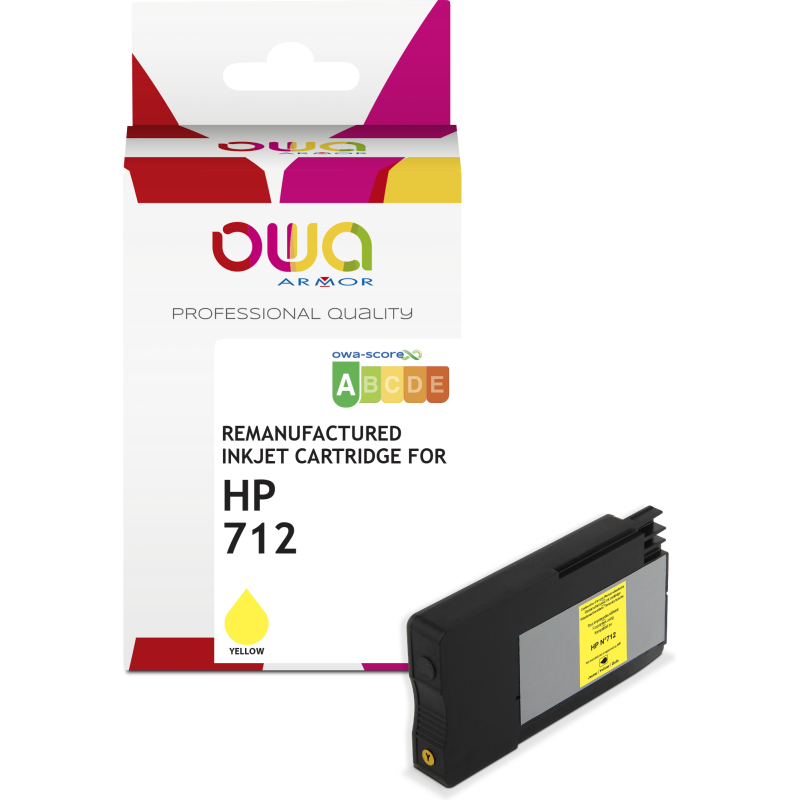 Cartouche d'encre traceur remanufacturée OWA - standard - Jaune - pour HP 712