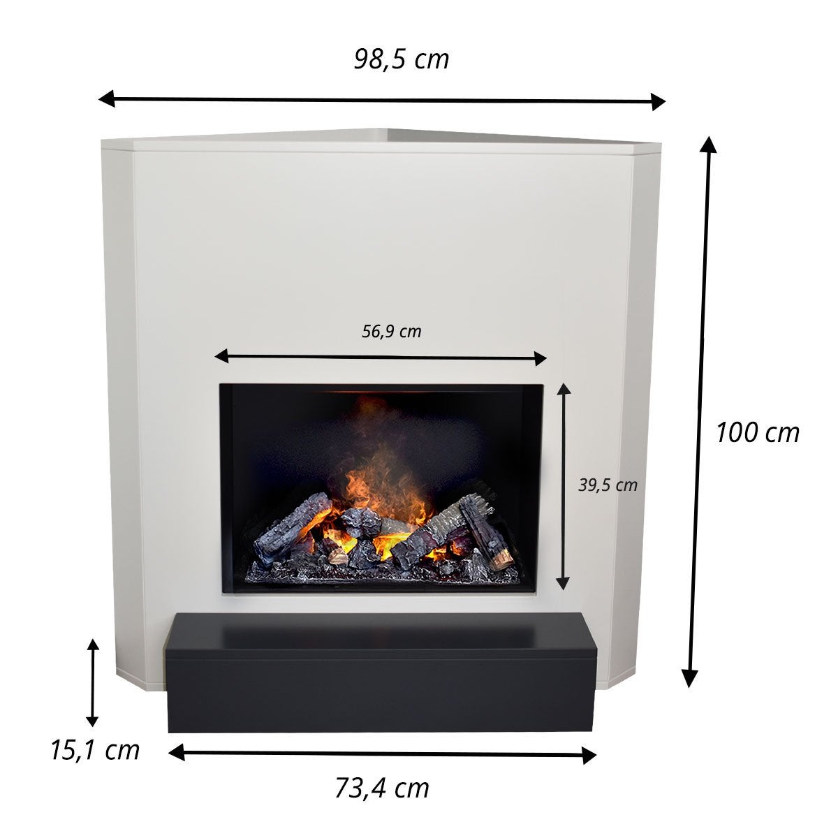 GLOW FIRE Elektrische haard 'Fontane' | Waterdamphaard met kachel in wit als hoekhaard | HxBxD: 100x98,5x71,5 cm