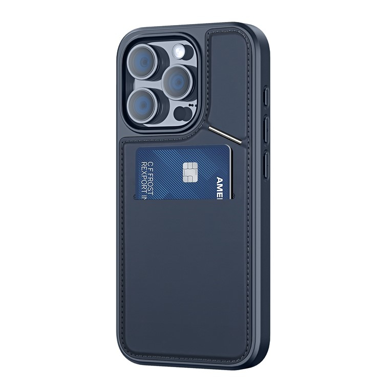 iPhone 15 Pro MagSafe Hybrid Leder Hülle mit Kartenfach   Kickstand Aufsteller (RFID Schutz) - Blau