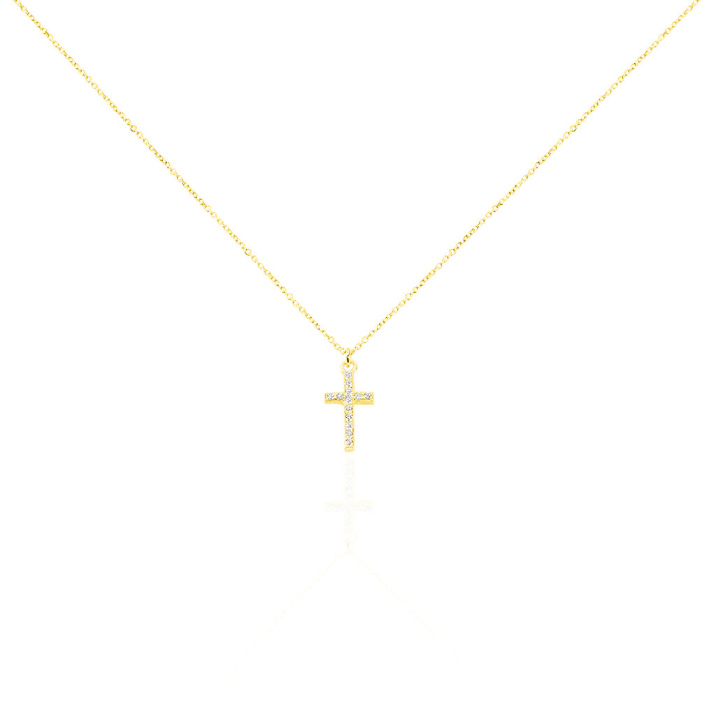 Collier Cobeia Croix Maille Forçat Or Jaune Oxyde De Zirconium