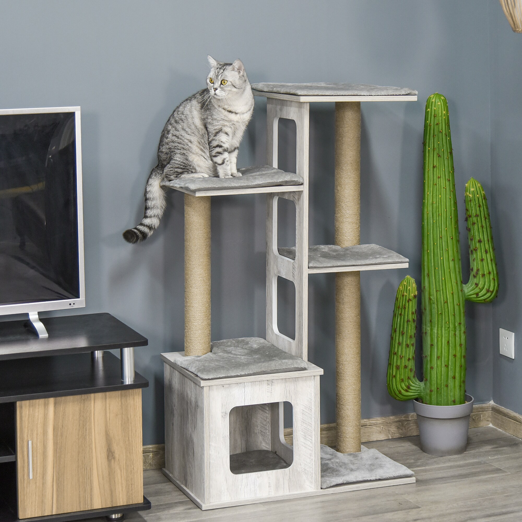PawHut Katzenbaum 4-stöckig grau 67 x 38,5 x 114 cm (BxTxH)