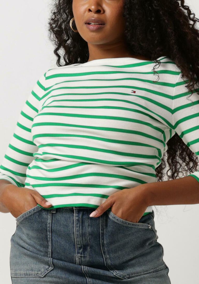TOMMY HILFIGER groene tommy hilfiger  new cody slim boat-nk 3/4 sleeve