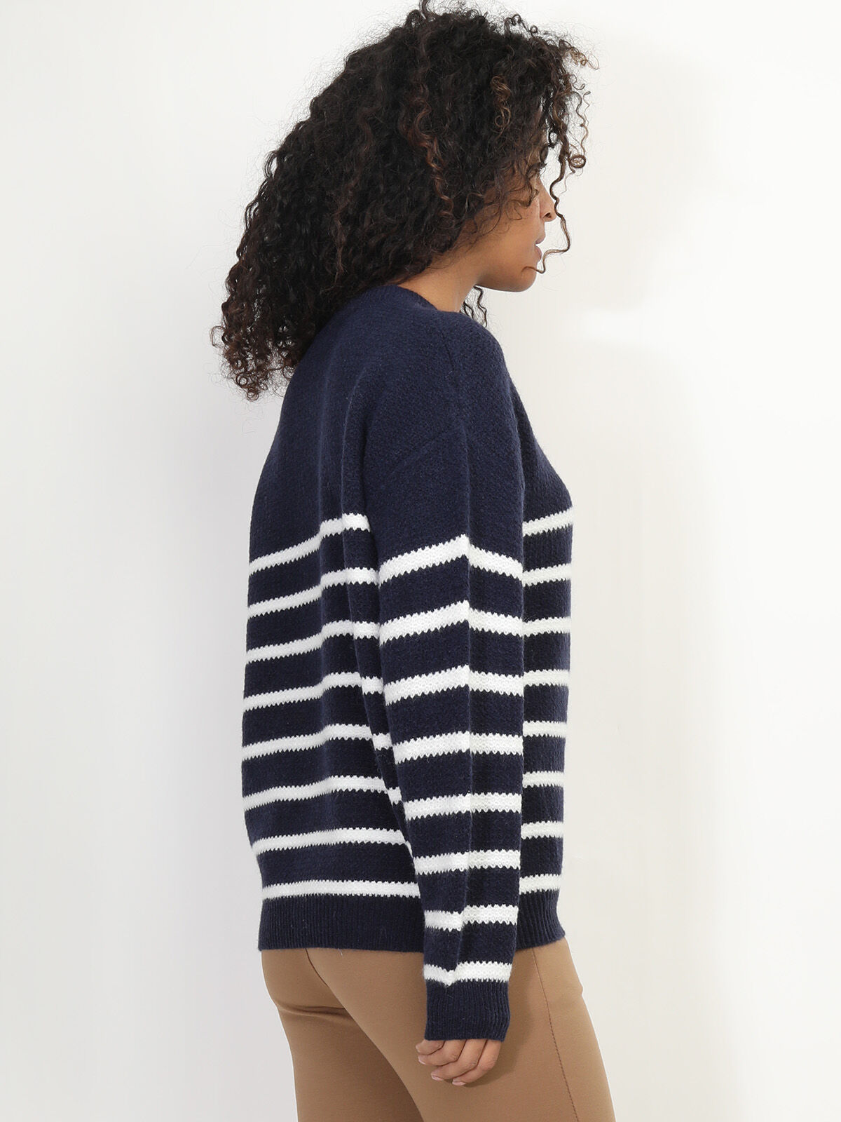 Pull marinière à motif cœur- Bleu marine