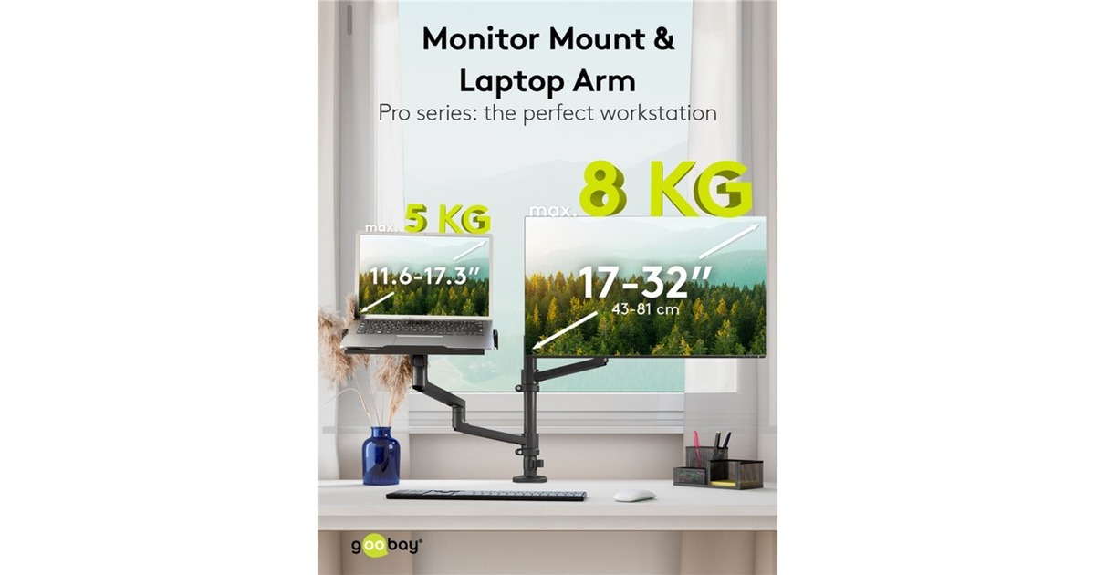 goobayDeluxe Monitor Mount met Laptop Arm, 17 tot 32 inch monitorarm  (Zwart)