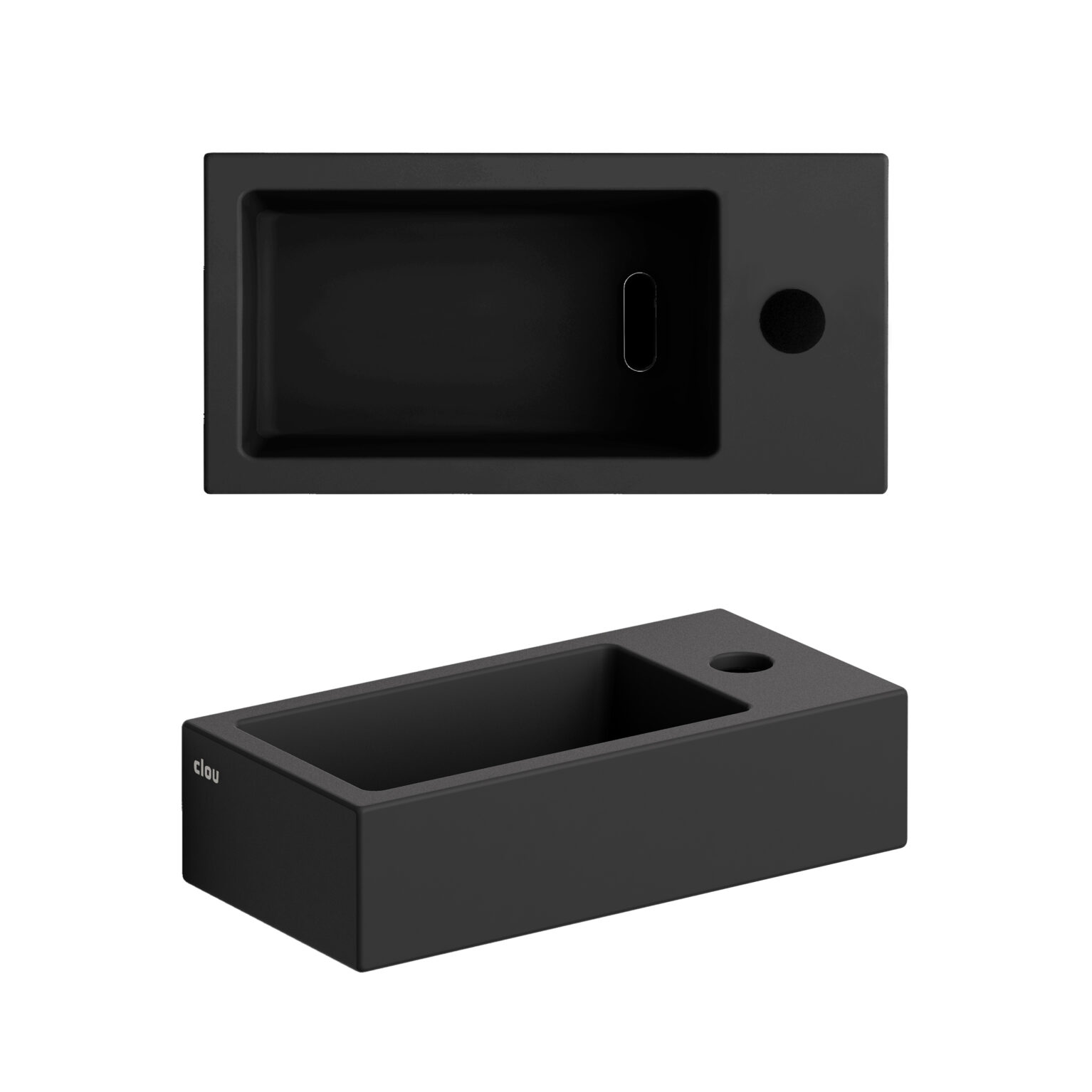Clou Flush 3 keramische fontein 36cm met kraangat rechts zwart mat