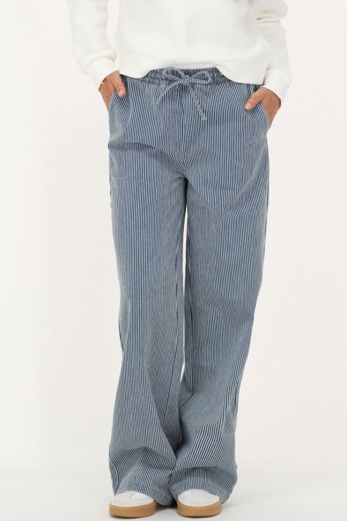 Blauw-wit gestreepte wide leg broek met elastieken band