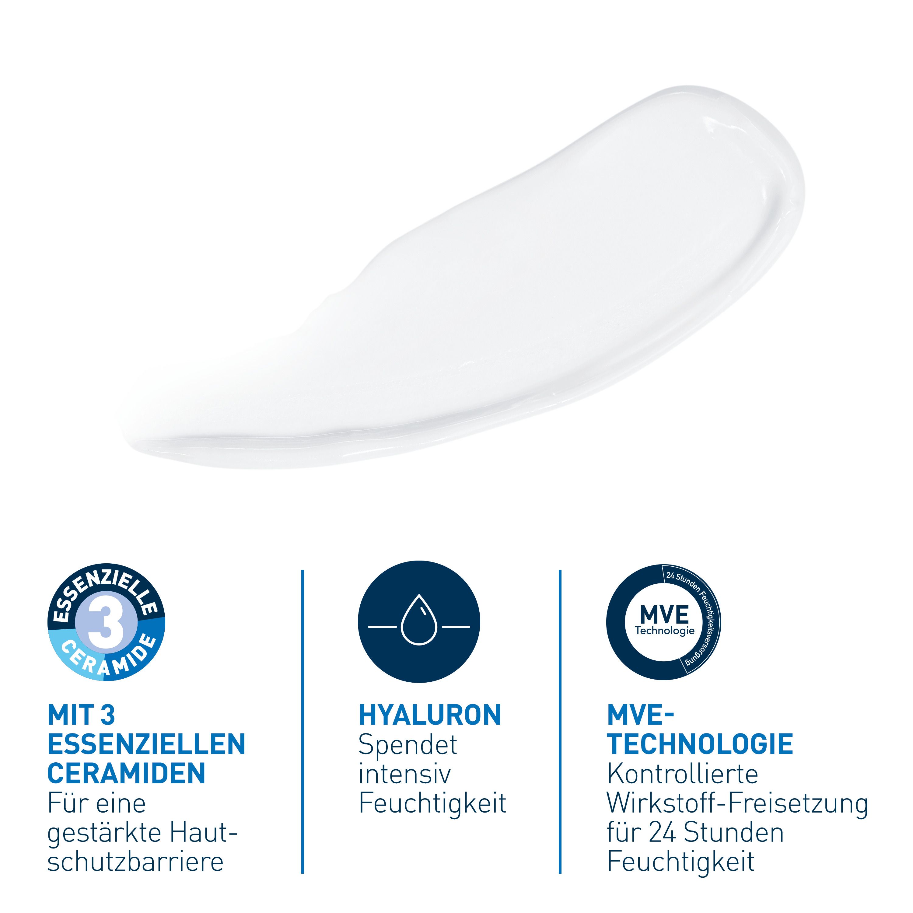 CeraVe Feuchtigkeitsspendende Gesichtscreme: hydratisierende Gesichtspflege mit Hyaluron, Niacinamid und Ceramiden für normale bis trockene Haut