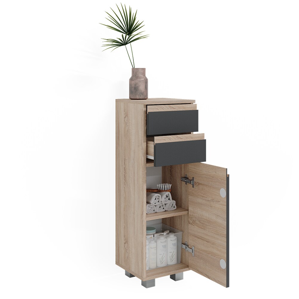 Vicco Midischrank Badschrank Badezimmermöbel J-shape Sonoma Anthrazit modern 30x95cm Badezimmer Schrank Badmöbel Schranktür Schrankschublade Schrankfach Ablage Aufbewahrung