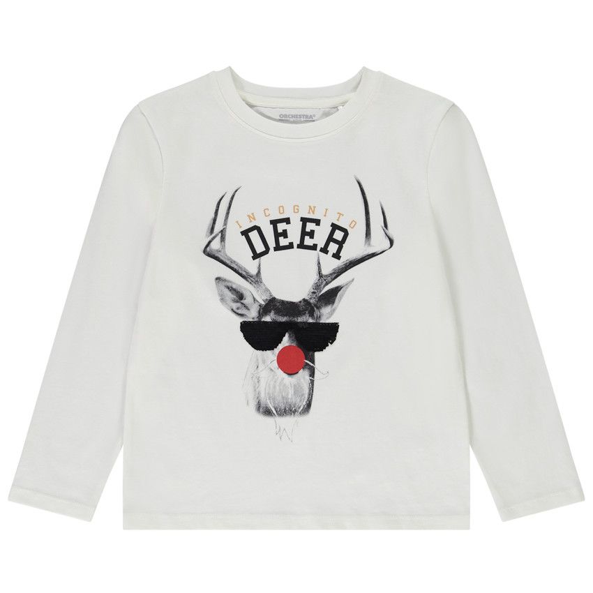 T-shirt manches longues avec sequins magiques pour garçon - Ecru
