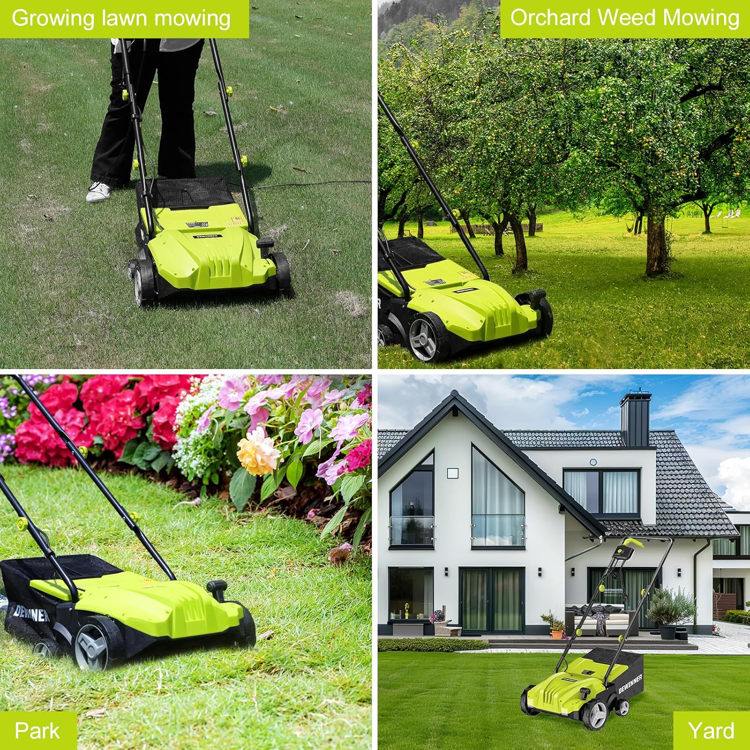 DEWINNER Elektro 2in1 Vertikutierer Rasenlüfter 1500W 32cm Arbeitsbreite 30L Fangkorb mit Lüfterwalze Lüfter, 4-stufige Arbeitstiefe einstellbar, klappbarer Führungsholm