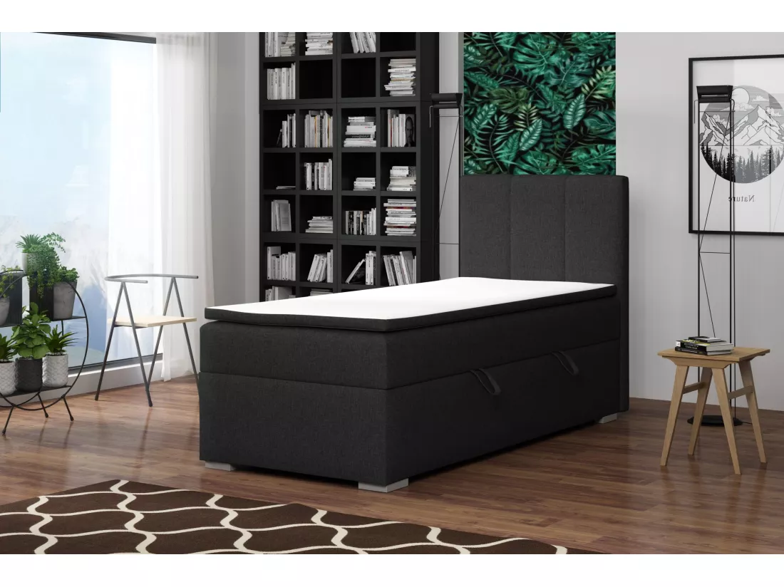 LIT SIMPLE avec tiroir de rangement et surmatelas, côté droit Monaco Mini 100x200 cm, Lux 23 (Noir)