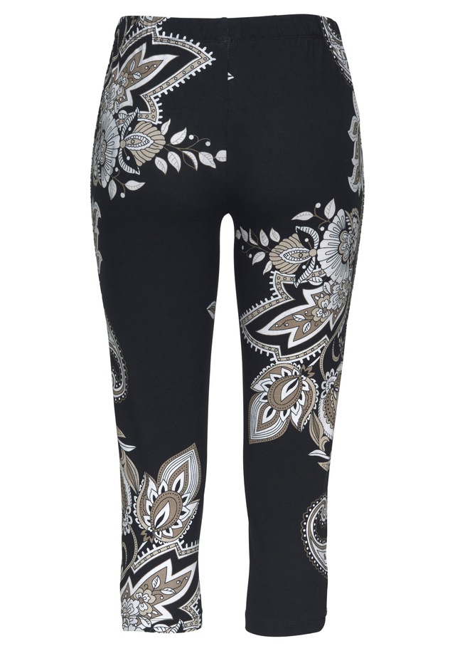 LASCANA Caprileggings  mit Zierbändern am Beinabschluss, Allover-Druck, 3/4-Länge