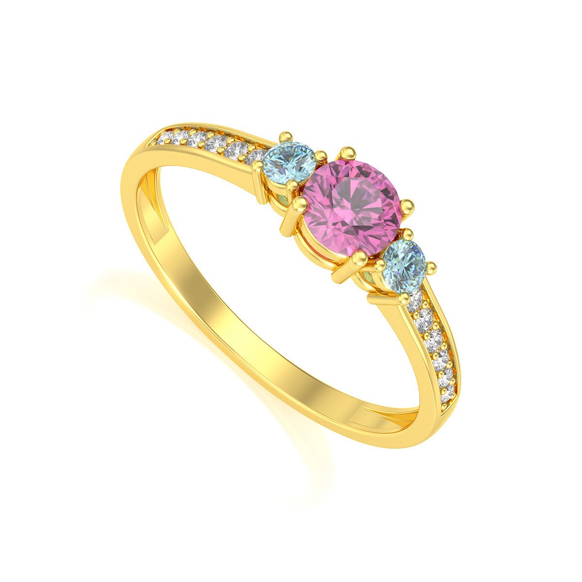 Bague ADEN Or 585 Jaune Tourmaline Aigue-Marine et diamants 1.65grs
