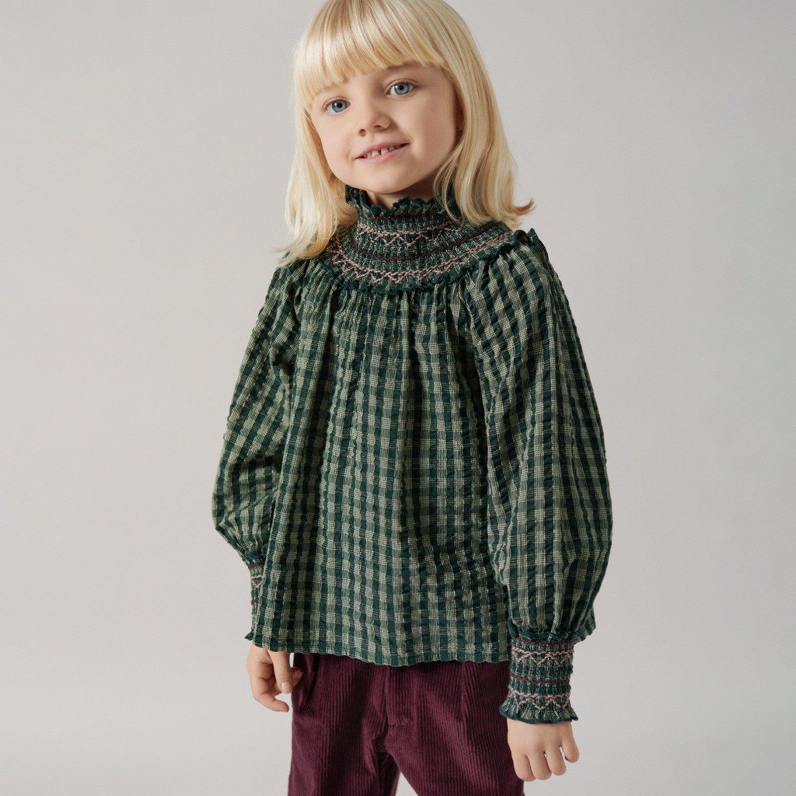 Bluse Gingham Dark Leaf Check