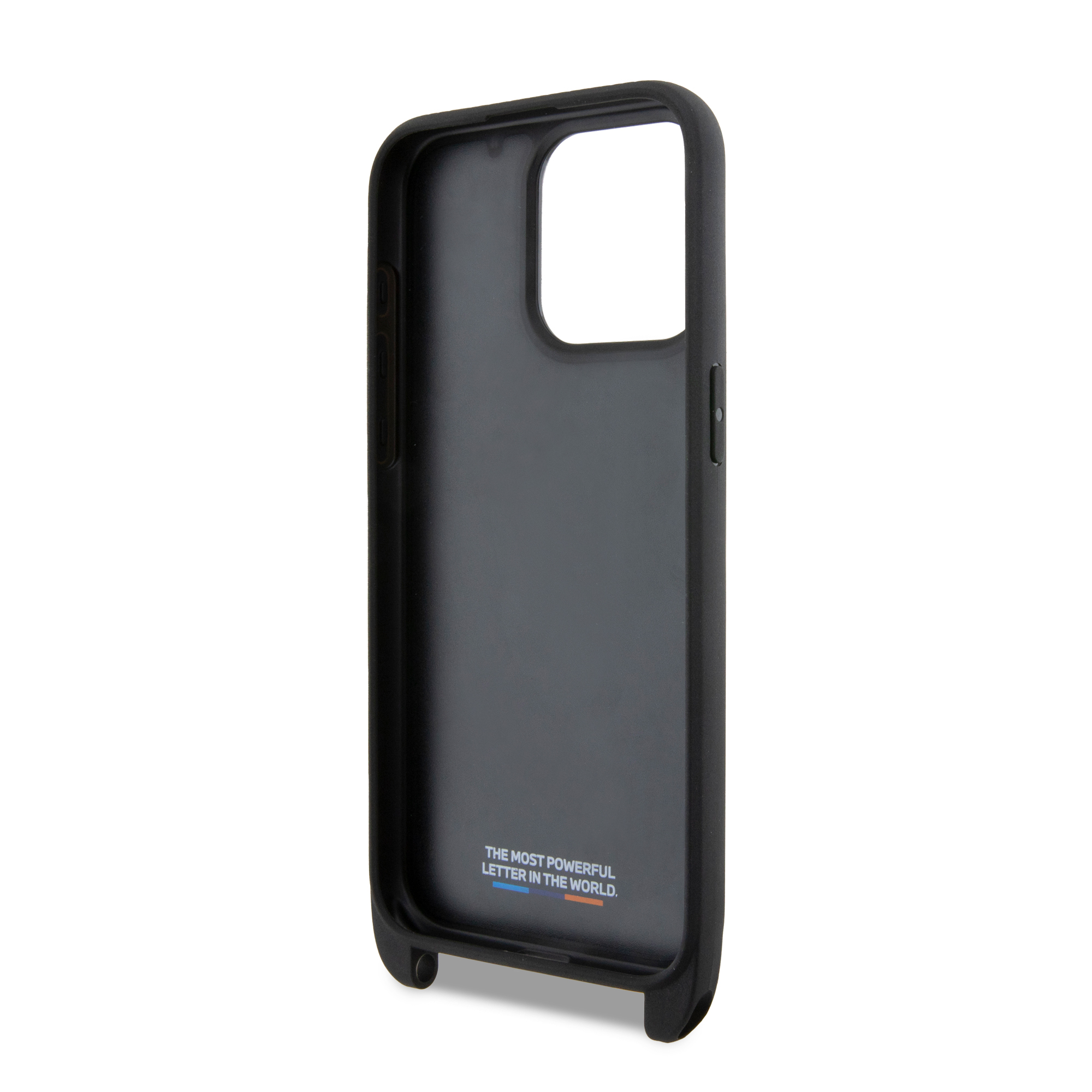 (160cm) iPhone 15 Pro Max Necklace Leder Hardcase Hülle Carbon Tricolor Lines & Strap   Handykette (BMHCP15X23PSVTK) - Schwarz