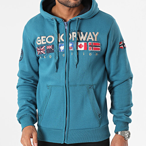 Sweat Zippé Capuche Bleu Pétrole