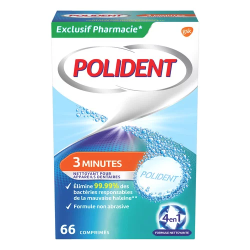 Nettoyant 3 Minutes Polident - 66 Comprimés