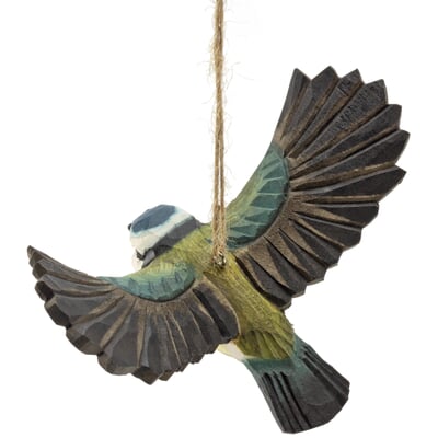 Fliegende Blaumeise Lindenholz handgeschnitzt