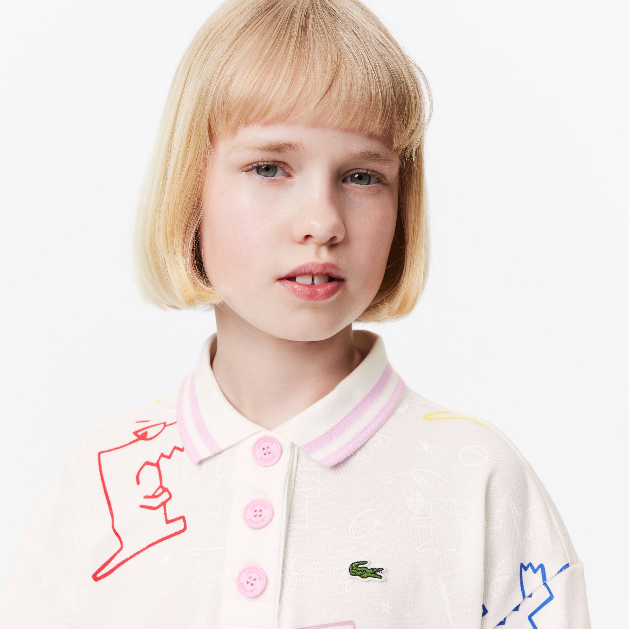 Kleid aus Baumwoll-Piqué mit Croc-Print Hosen & Kleider - Weiss - Lacoste - Mädchen