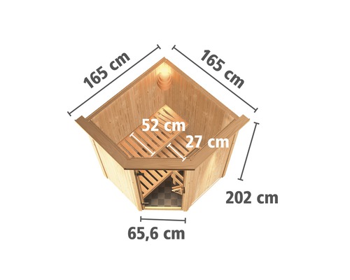 Plug & Play Sauna Karibu Achat II zonder kachel, met dakrand en grafietkleurige volledig glazen deur