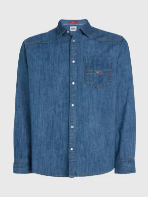 Camisa estilo western de corte relaxado em chambray denim
