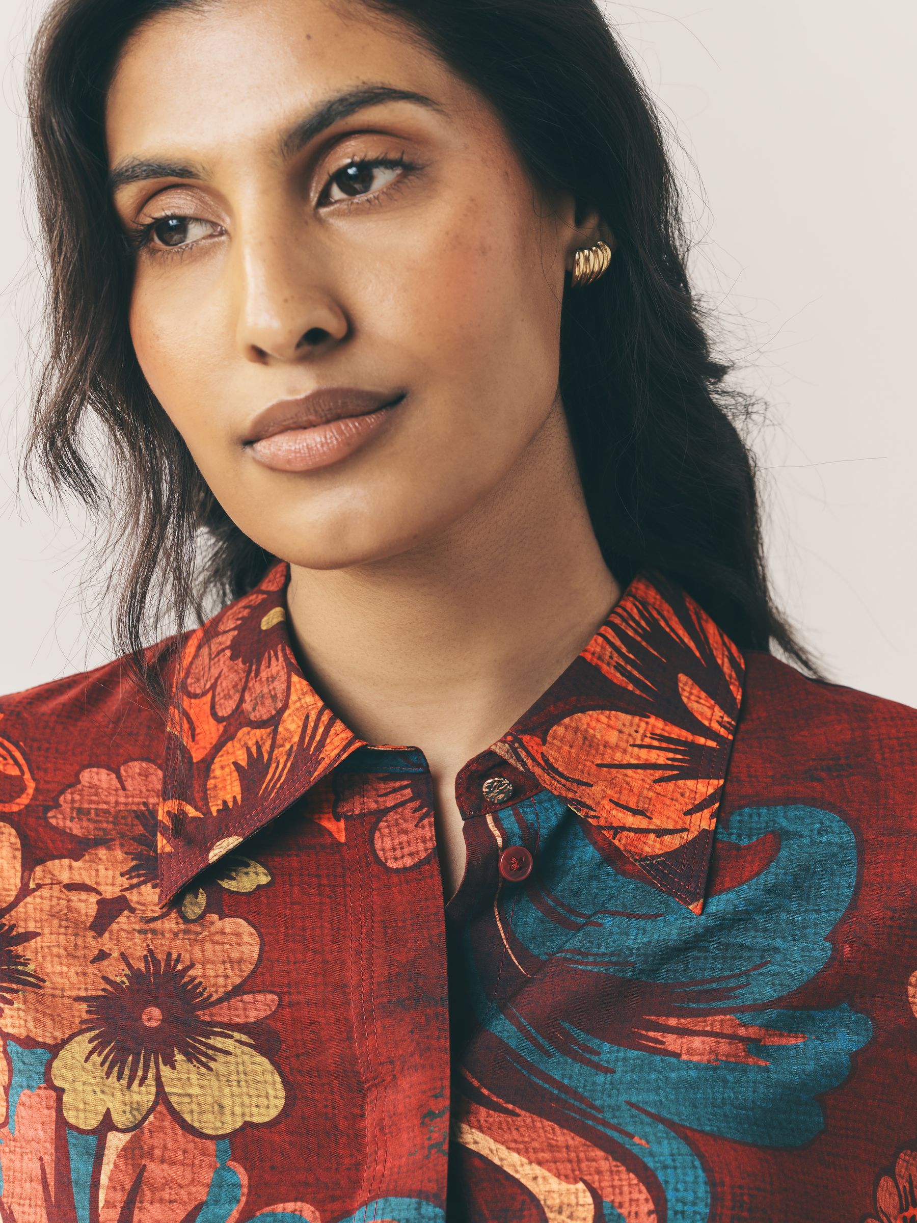 Wijnrode bloemenprint - Overhemd met lange mouwen en knoopsluiting