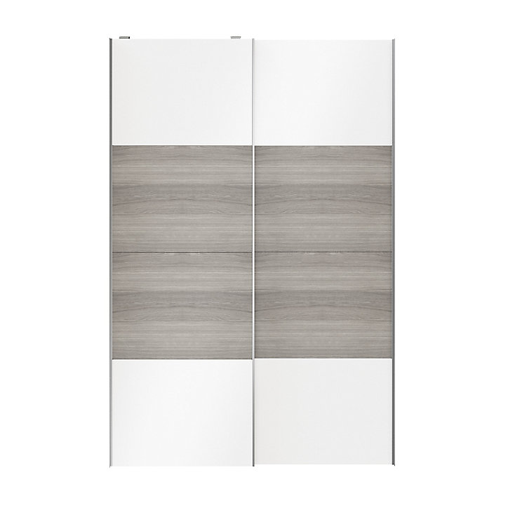 Portes de placard coulissantes 2 vantaux panneaux blancs brillants et effet chêne grisé GoodHome Atomia H. 225 x L. 150 x ép. 5,5 cm