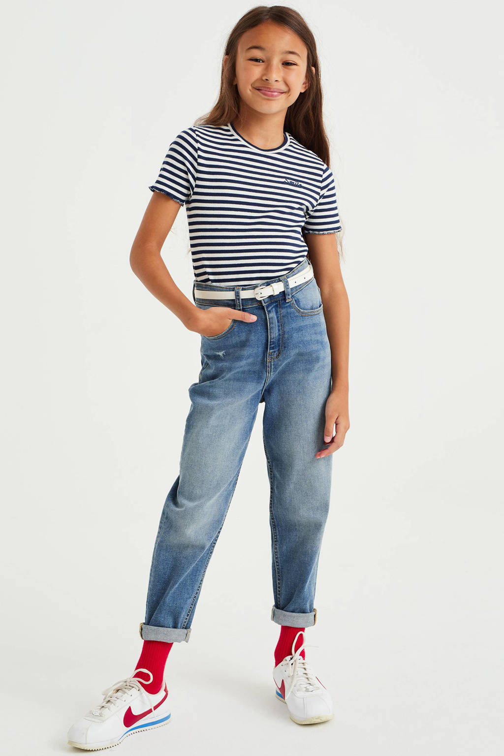 WE Fashion gestreept T-shirt blauw/wit