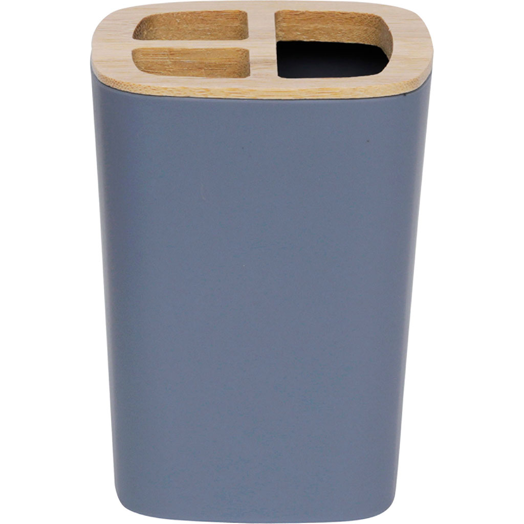 Porte brosse à dents RUBBER bambou gris 7.5x10.5x7.5cm