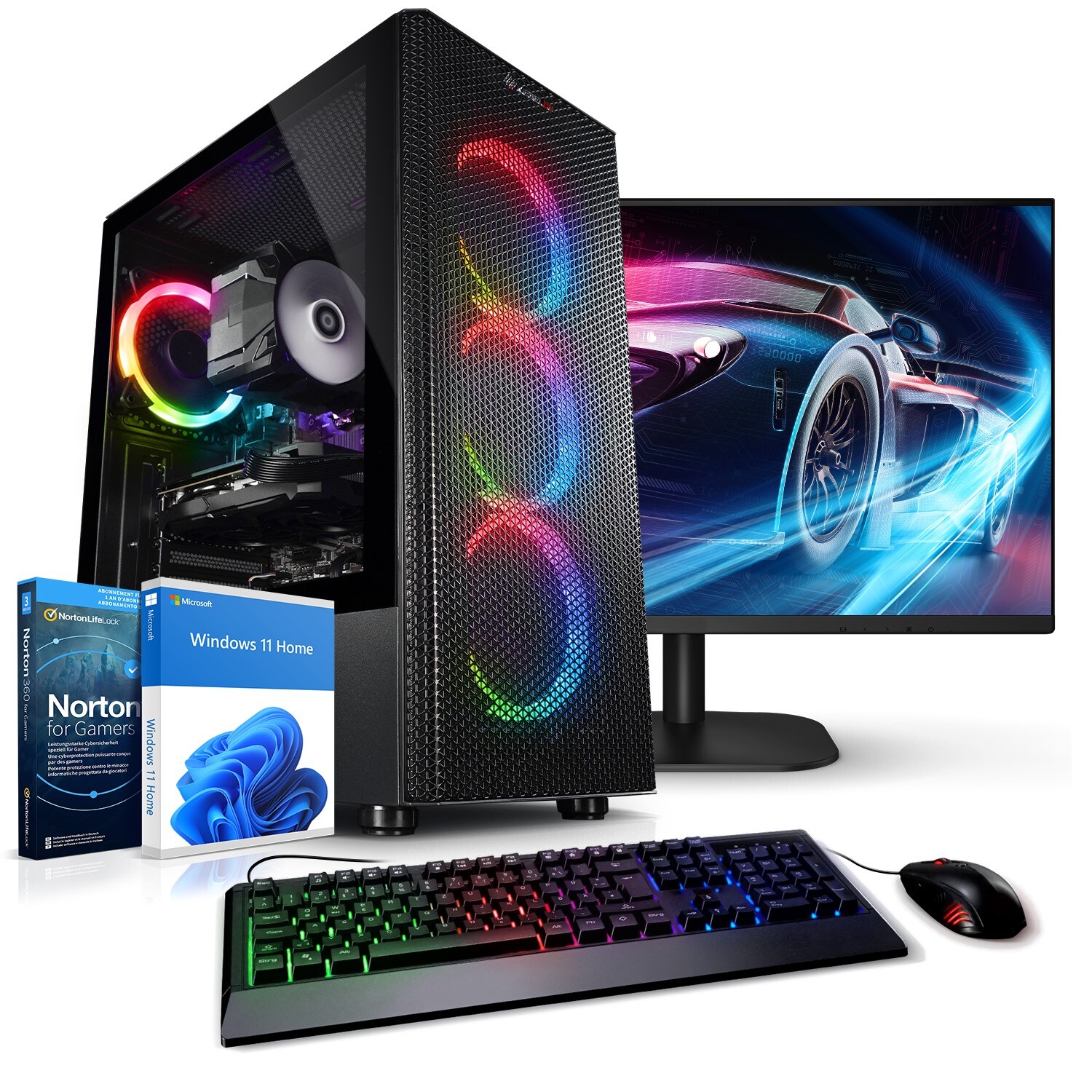 PC Set Gaming mit 27 Zoll TFT Tricera V AMD Ryzen 5 5500, 32GB DDR4, NVIDIA RTX 4060 8 GB, 2TB SSD, WLAN, Windows 11