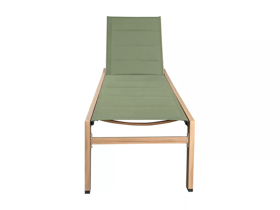 Lot de 2 bains de soleil effet bois inclinable avec roues vert sauge - Futuna