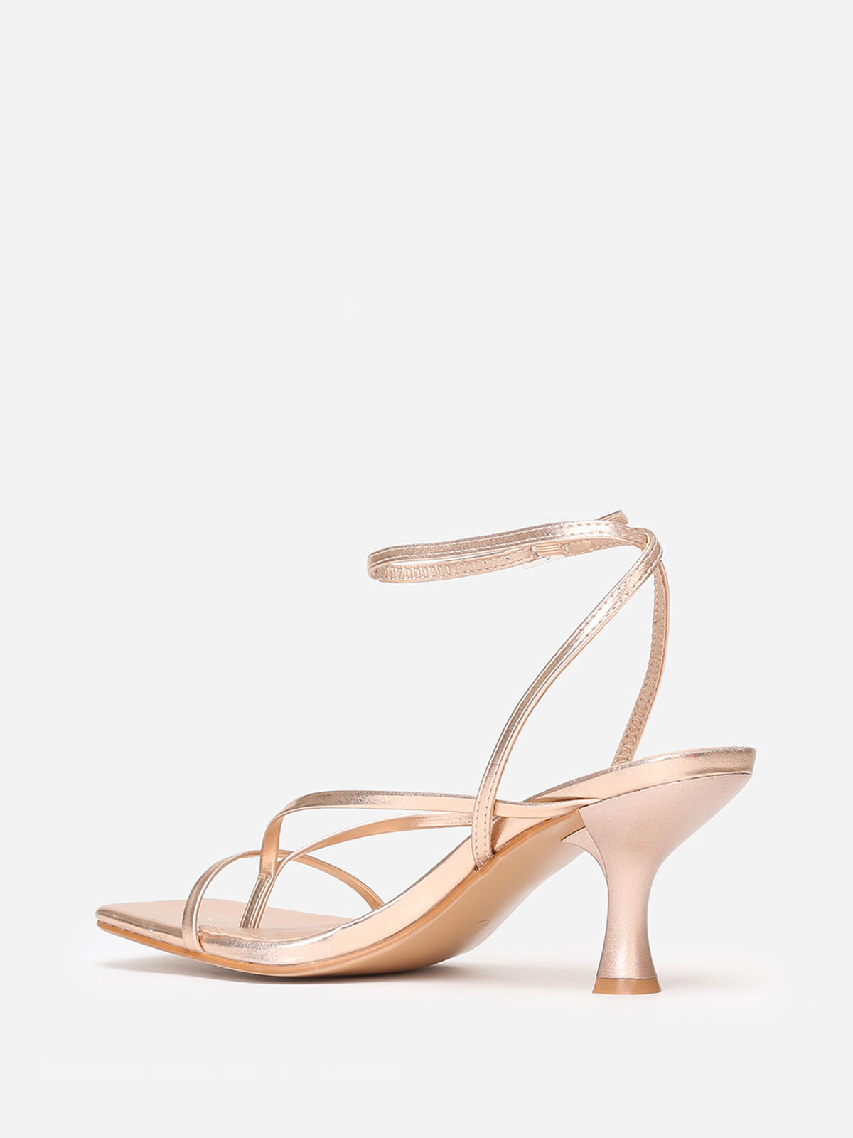 Sandales à talon bobine et bout carré- Doré rose