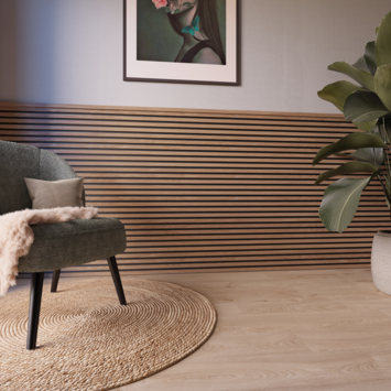 Kleurstaal lattenwand Decowall Acoustic brons eiken 18x30cm