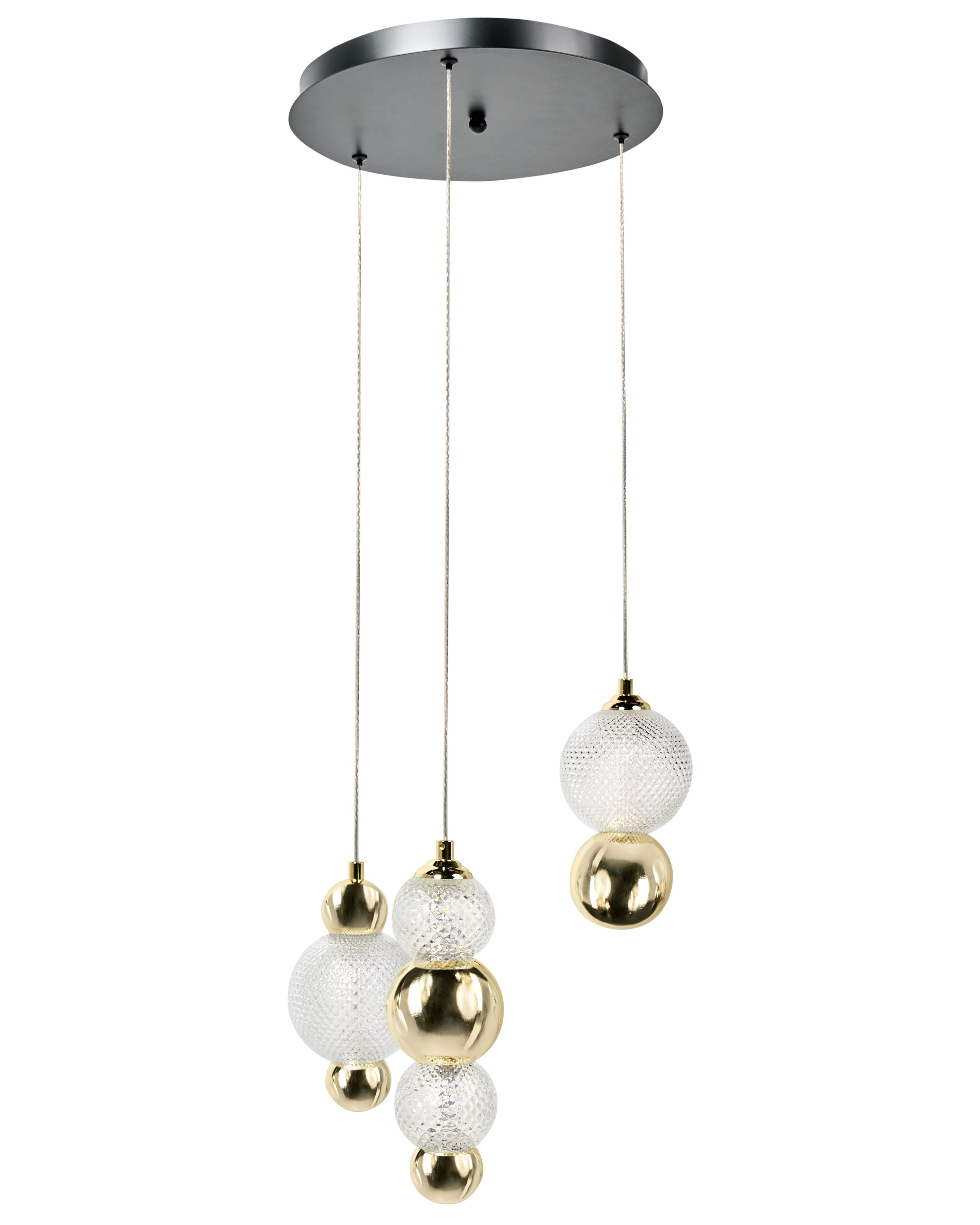3-lichts hanglamp SORA LED Glas Goud