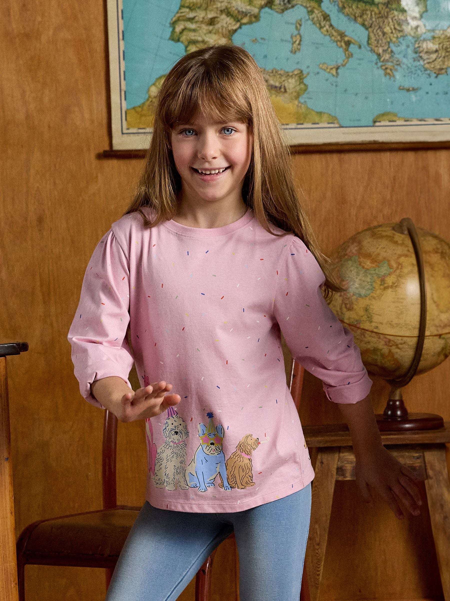 Joules Girls' Ava Dog Print Long Sleeve Top
