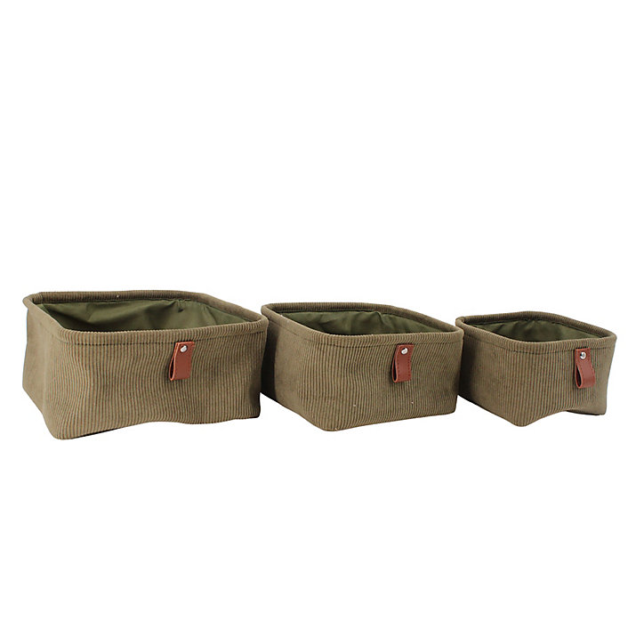 Lot de 3 paniers rectangulaires coloris kaki