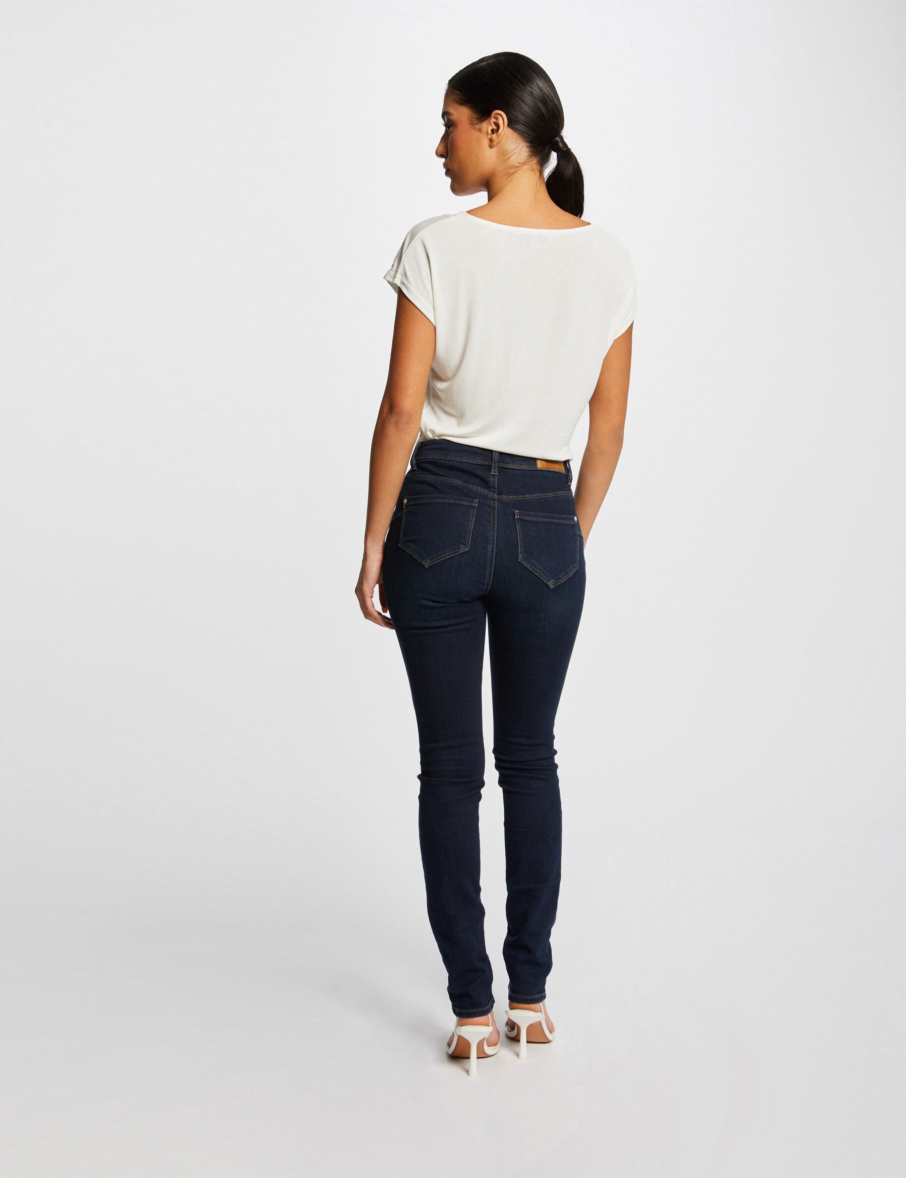 T-shirt manches courtes à col en V ecru femme - ecru