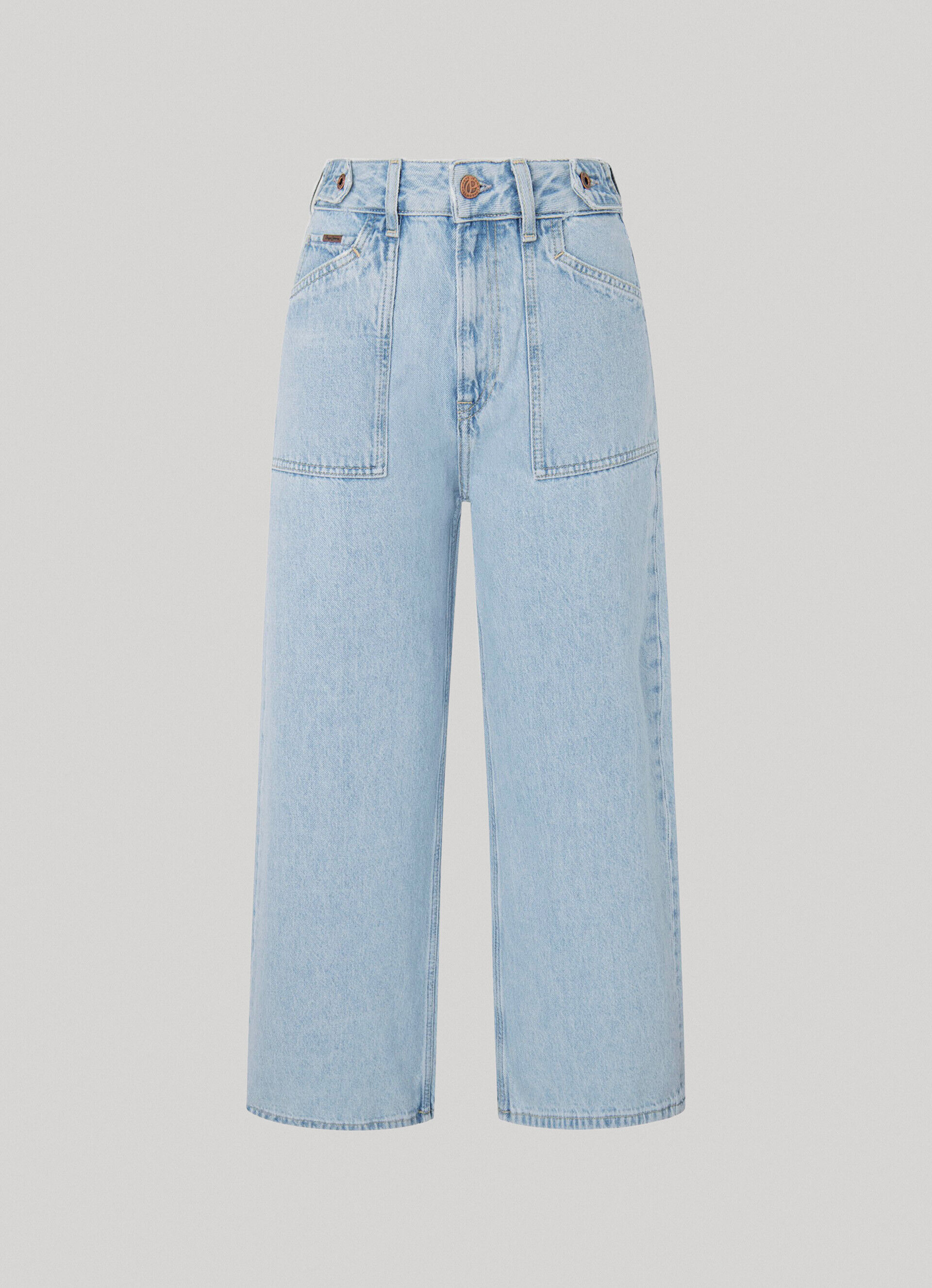 Calça jeans FEBEE de cintura alta e modelagem ampla - jeans